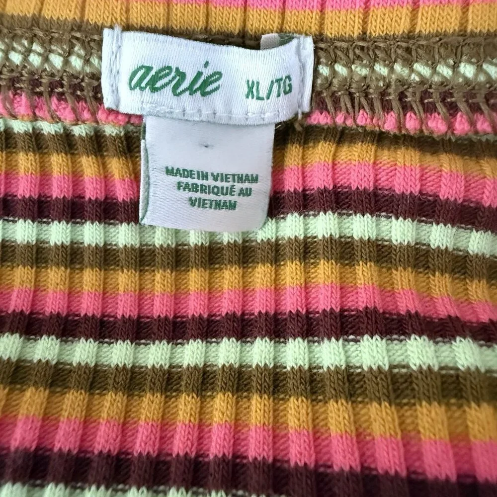 Aerie Ribbed Knit Midi Skirt Sz XL Side Slits Striped Bodycon Sexy Stretchy Boho